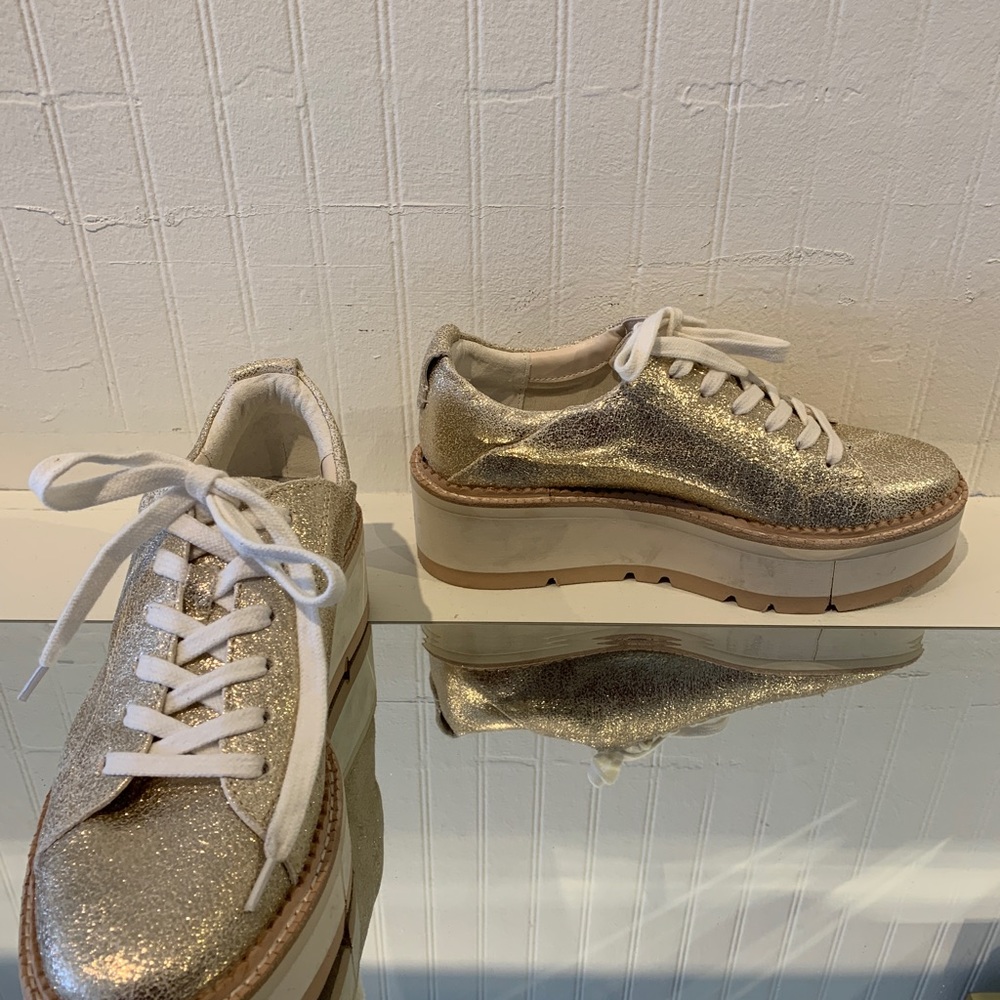 Dolce Vita platform sneakers in crackled, muted gold color. Brand new in box. - Picture 2 of 6